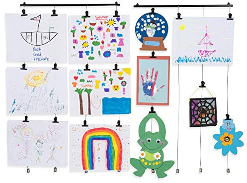 You Have Space 2 Pack Hanging Picture Display Photo Holders with Metal Cable Strings and 40 Magnetic Clips Metal Black