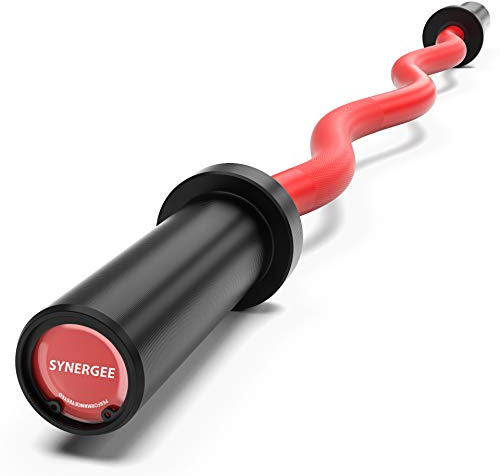 Synergee Commercial EZ Curl Olympic Bar Red Cerakote with Powder Coated Black Bushings Excellent for Bicep Curls and Triceps Extensions