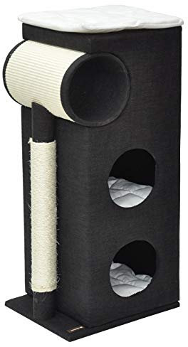 nanook Katzen Kratztonne Kratzbaum Kratzmöbel Sisaltonne - schwarz - mit XXL Kratzbrett und Kratzstamm - 95 x 43 x 35 cm