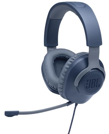 JBL Quantum 100 Auriculares para gamers con sonido QuantumSOUND, micrófono Boom, diseño ligero, cómodo y llamativo, compatible con múltiples plataformas, azul