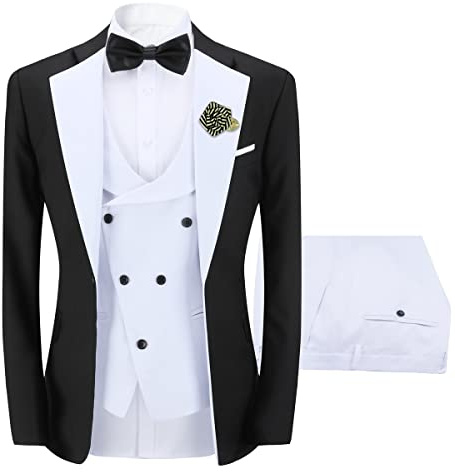 Sliktaa - Disfraz para hombre, 3 piezas, ajuste delgado, con un botón de boda y cena, blanco, XL