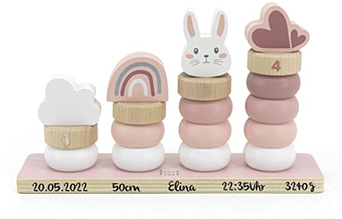 Jeu d'empilage Lapin rose | Label Label | Cadeau pour bébé | Personnalisable