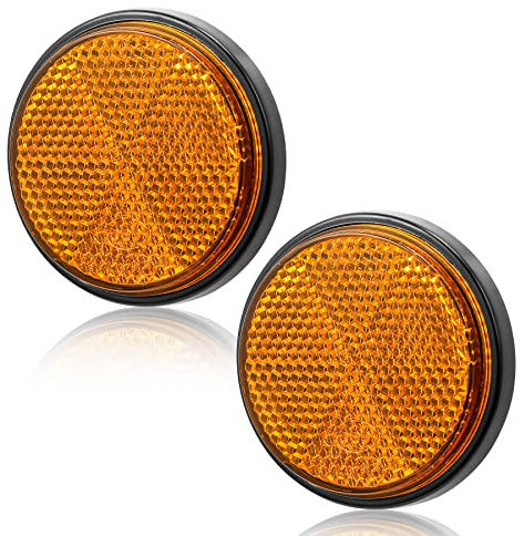 AGRISHOP 2xReflectors Stick On,Ø60mm,Reflectors for Gate Post Reflectors Fence,Reflector Motorbike, Caravan Reflectors For Vehicles,Bike Reflectors,Stick On Car Reflectors(Round/Adhesive/Orange/2Pcs)