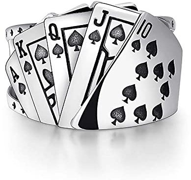 Dishowme Juegos de póquer Anillo de casino inoxidable Acero Diamond Spade Flush Playing Cards Anillo de banda de declaración Vintage Gambling Punk Jewelry Ajustable para Mujeres Hombres (Picas)
