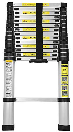 Eulenke Escalera telescópica de 4,4 m, antideslizante, 150 kg, capacidad de carga de 150 kg, escalera de aluminio para reparaciones domésticas, decoración de pared, escalera extensible
