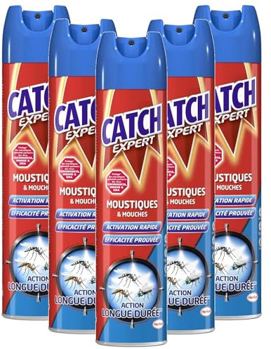CATCH Aérosol Moustiques et Mouches - Lot de 5 x 300ml