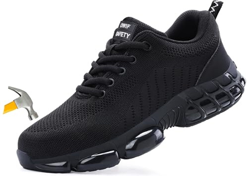OWIF Steel Toe Work Shoes for Men Women Comfortable Lightweight Cushion Composite Toe Construction Safety Toe Shoes,9.5 Women/8 Men Black