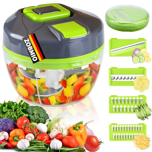 ZOBMIO Picadora Manual con Cuerda con, Recambio con Cable de Tracción Picadora de Verduras Manual, Cortador Cebolla Trituradora Multiusos, Picadora Cebolla