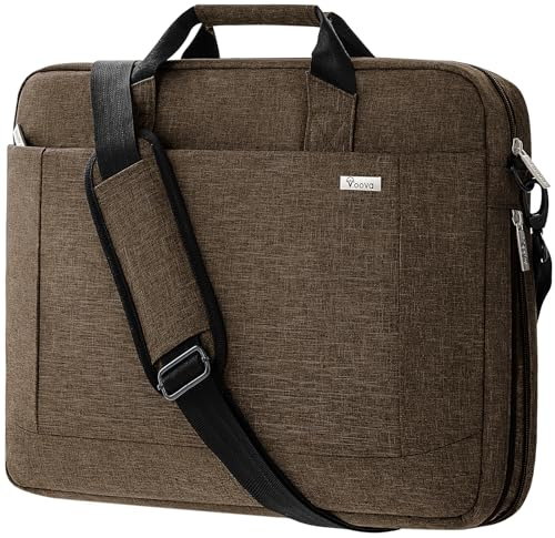 Voova Stor laptopväska för 14 15 15,6 16 tums bärbar dator, utbyggbar laptopportfölj, förtjockad vattentät laptopväska, kan användas på resväskan, kompatibel med Macbook Dell HP, brun