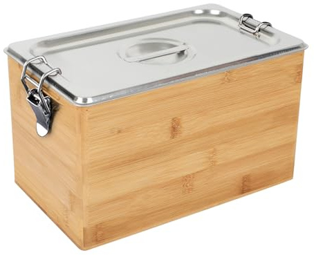 Btstil organiskt avfallshink kök bambu av trä och rostfritt stål, 4,5 l komposthink för kök med lock, avtagbar användning biomskräp behållare för kök bänkskiva, kontor, diskmaskinssäker (4,5 l)