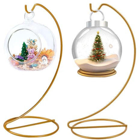 DELORIGIN 2 Stück Ornament Ausstellungsstandhalter Glaskugel Weihnachtskugel Halter Goldener Eisendraht Haken Zum Aufhängen Für Weihnachtskugel Laternen Aufhängen von Luftpflanzen Terrarium Ball Dekor