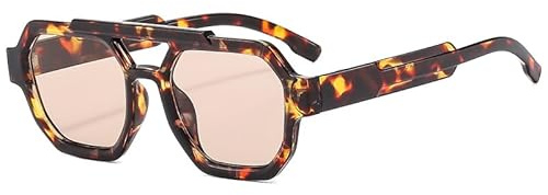 YAMEIZE Lunettes de Soleil Homme Femme double pont Retro Lunettes de Soleil Pilote Années 70 Protection UV400 (Marron Léopard)