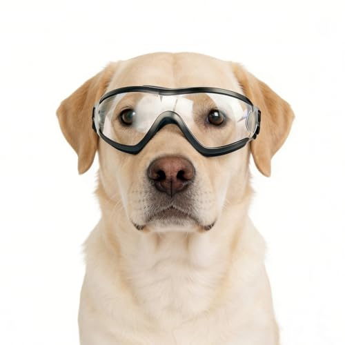 Namsan Clear Dog Goggles Large Breed, UV-Protection Doggie Sunglasses for Medium to Large Dogs, Outdoor Dog Eye Protection, Anti-Fog Anti-Dust Windproof Snowproof, Adjustable Straps, Transparent