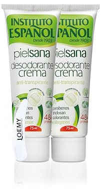 Instituto Español Crema Deodorante Piel Sana, Antitraspirante per Pelli Sensibili con Protezione 48h, Senza parabeni, Coloranti e Conservanti, Non macchia, Pacco da 2 x 75ml