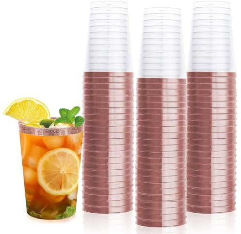 mauepersu Vasos Plastico, 50 Piezas Vasos Plastico Duro, Vasos Para Beber de 350 ml_10oz, Vasos de Plástico Reutilizables Para Cócteles, Champán, Cerveza, Martinis, Postres (Oro rosa)