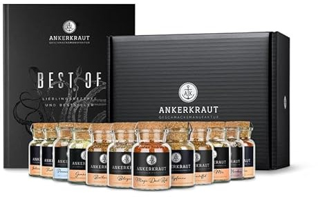 Ankerkraut Best of Kochbuch-Set mit 12 Korkengläsern, 1000g Gewürze plus Kochbuch, einfache Rezepte zum Nachkochen, Bundle zum Verschenken, ausgewählte Top-Seller