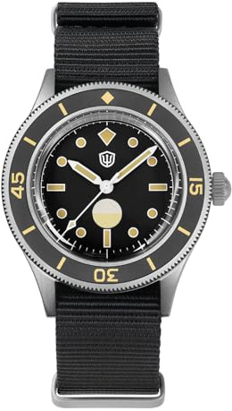 watchdives dykarklocka för män, vintage WD50 Fathoms NH35 NH38 automatiska klockor, 40 mm, välvt glas, 300 m vattentätt dykararmband, svart urtavla med nylonklockarmband