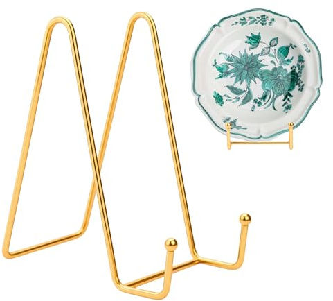 Fulushouxi Porta Piatti da Esposizione, 14,5 cm Supporto per Piatti da Esposizione, Portapiatti, Supporto in in Metallo, Cavalletto Espositore per Quadri portafoto leggio portacornici(giallo oro)