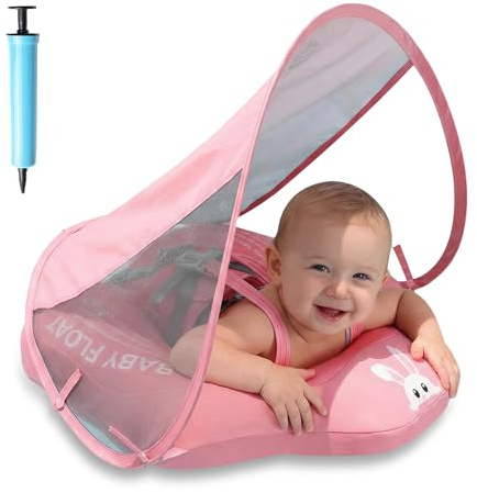 Baby Pool Float with Canopy UPF50+ Sun Protection, Soft Fabric-Covered Baby Floats with Safety Seat, No Flip Over Baby floatie for Age 6-36 Months, Infant Pool Float for Toddler Boys and Girls