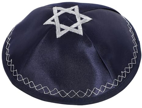 SHERCHPRY Israelisk Kippah med Davidsstjärna Broderi Rund Judaisk Bönsmössa för Män och Pojkar Bärbar Religös Huvudbonad för Gudstjänst och Ceremoni Blå Traditionell Yarmulke