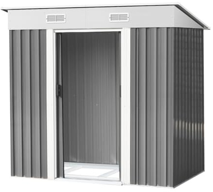 Garvee Caseta de Jardín Exterior de Acero Galvanizado, Cobertizo de Almacenamiento Metálico 183 x 122 x 180 cm para Herramientas y Bicicletas, Estructura Resistente con Ventilación y Tejado, Gris