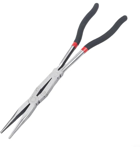 Hoppipola Juego de alicates de doble articulación de largo alcance, punta de aguja recta 45 90 doblada para espacios reducidos, acero de alto carbono para kit de mano automático (alicates rectos)