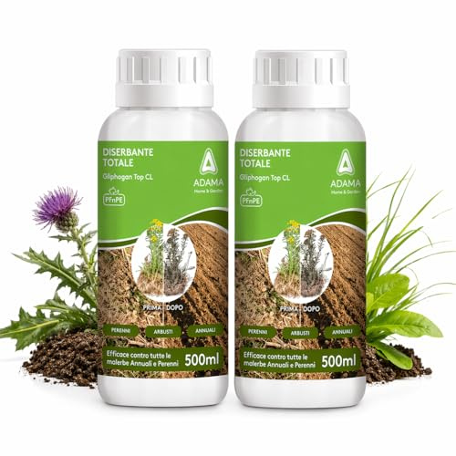 Gliphogan Top CL (2 x 500ml) -Diserbante Totale Potente a Base di Glifosato - Erbicida per Erbe Infestanti, Annuali e Perenni - Uso in Orto, Giardino e Aree Non Coltivate - SENZA PATENTINO
