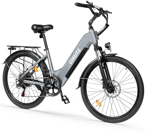 ESKUTE C202 - Bicicleta eléctrica de 48 V y 17,5 Ah, para adultos de 26 pulgadas, batería extraíble, bicicleta eléctrica de ciudad para viajeros, cambio de 7 velocidades, 25 km/h, autonomía hasta 110