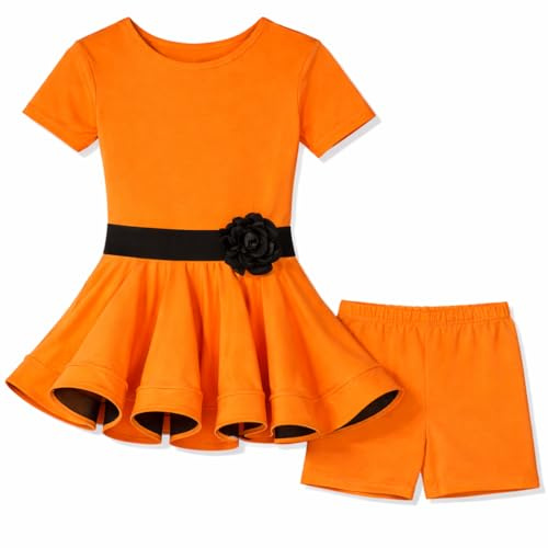 Matissa Robe de Danse pour Enfants Ballet Latin Rumba Samba Robe Jupes Dancewear Filles Enfants 3-15 Ans (150 (12-13 Ans), Orange)