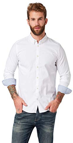 TOM TAILOR 1008320 Camisa Slim Fit de Algodón para Hombre, Blanco (20000 - White), XL