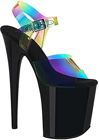 Tacón Alto 20 Cm / 7.87In Bombas Punta Abierta Stiletto Discoteca Pole Dance Super High Heel Bride Sandalias para Mujer Stilettos Tacones Plataforma Zapato,Negro,37