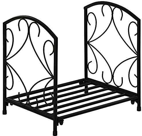 Outsunny Portalegna per Camino da Interno ed Esterno in Metallo con Base Rialzata per 50kg di Legna, 39.5x31.5x39.5cm, Nero