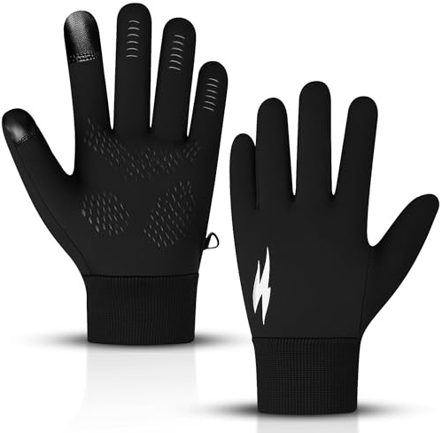 WESTWOOD FOX Laufhandschuhe Touchscreen Anti-Rutsch Elastische Innenhandschuhe Winddicht Lichtreflektierende Winterhandschuhe Wandern Camping Fahrradhandschuhe Herren Damen (Schwarz, XL)