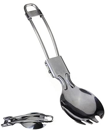 2 Pcs Foldable Cutlery Stainless Steel Folding Spork Lightweight Outdoor Spoon Fork for Hiking Survival Camping Travel