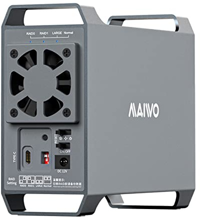 Caja de Disco Duro Externo para Disco Duro SATA de 3.5 Pulgadas, estación de Acoplamiento SATA MAIWO de 10 Gbps con Ventilador Ajustable, 4 Modos de incursión, Base de Doble bahía Tipo C para