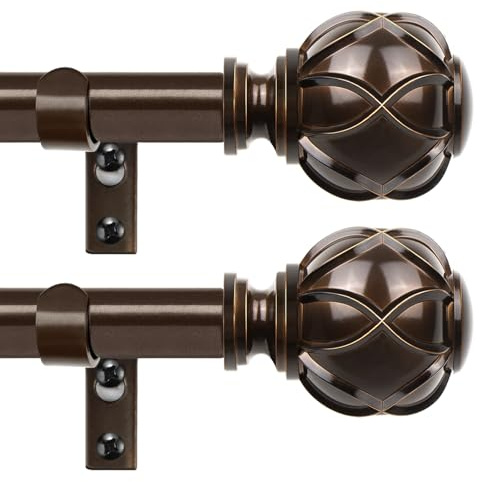 Bronze Curtain Rods 2 Pack, HOTOZON Curtain Rods for window 32 to 58 Inch, New Splicing Window Rod for Windows, 3/4 Inch Single Drapery Rod with Netted Finials