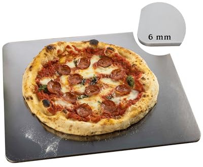 Waldis Pizza Backstahl eckig 38 x 33 cm - Höhe: 6 mm - Gleichmäßige Wärmeverteilung - Für Pizza, Flammkuchen, Baguette oder Brot - Pizza Zubehör