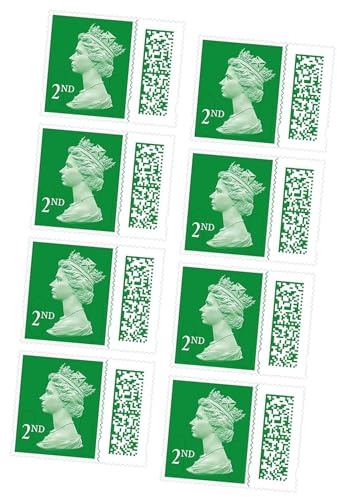 8 x Stamps | 2nd Class | UK Mail Barcoded Stamps 8 Pack - UK Letter Postage Stamps for Standard Mail with QR/Barcoded System - Valid Up to 100g, 240mm x 165mm x 5mm - Ideal for Formal or Business Use