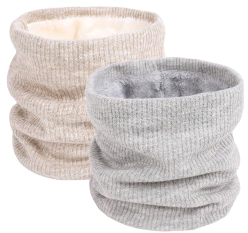 I Kua Fly Cache Cou Homme et Femme Tour de Cou Hiver Chaud Tricot Écharpe Polaire Neck Warmer Foulard Ronde Moto Ski Cyclisme Sports (Beige+Gris Clair)
