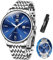 OLEVS Silberne Uhr Herren mit Blau Zifferblatt Großes Edelstahl Herrenuhren Metallarmband Wasserdicht Herren Armbanduhr mit Datumsanzeige Moderne Quarz Analog Uhren für Männer Leuchtend Geschenke