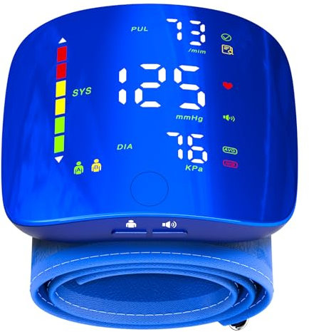 Wrist Blood Pressure Monitor with Led Touch Screen -Adjustable Wrist Blood Pressure Cuff from 5.1 inches to 9.3 inches,Rechargeable Wrist Bp Monitor with 99x2 Reading Memory and Carrying Case(Blue)
