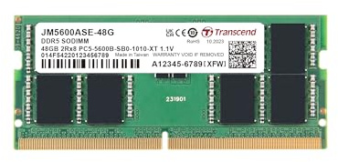 Transcend Modulo di memoria JetRam JM5600ASE DDR5 da 48 GB - 5600 MT/s, 1.1V bassa tensione, per workstation/gaming ad alte prestazioni - JM5600ASE-48G