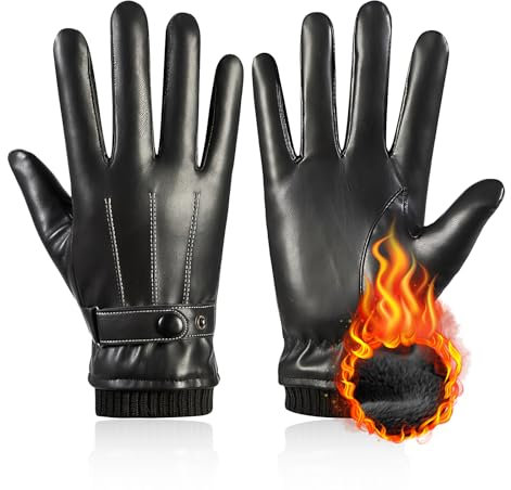 RoserRose Herren Winterhandschuhe mit PU-Leder und Kaschmirfutter, Winddicht Touchscreen-Funktion für Winter Outdoor-Aktivitäten