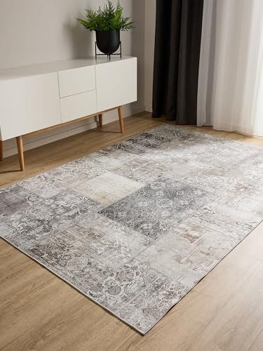 benuta Basic Waschbarer Teppich George - Grau 120x170 cm - Kunstfaser - Rechteckig & im Style: Vintage, Ethno-Style, Shabby Chic - Pflegeleicht für Wohnzimmer Schlafzimmer