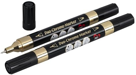 Ideen mit Herz Duo-Chrome-Marker | mit 2 Spitzen | Twin | Ausmal-Stifte auf Wasserbasis | Filzstifte | Fasermaler | Spiegeleffekt | Chrom | 2 Stück (Gold)