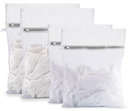 4 PCS Mesh Laundry Wash Bags, Mesh Laundry Bag for Washing Machine, Laundry Bags with Zips, Reusable Washing Machine Wash Bag Delicates Wash Bag for Clothes, Socks, Underwear, Bra (50x40cm/40x30cm)