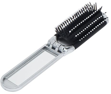 AZWOOD Pocket Compacto Cepillo de Pelo Plegable con Espejo Plegable Viaje Mini Peine Peine para el Cabello Familiar Portátil Masaje Peine para Mujeres y Niñas (Plata, Modelo Actualizado)
