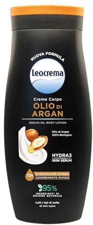 Leocrema - Crema Corpo All'Olio di Argan Biologico, Texture Ricca e Vellutante ad Assorbimento Rapido, Idratazione per 72 ore, 250ml