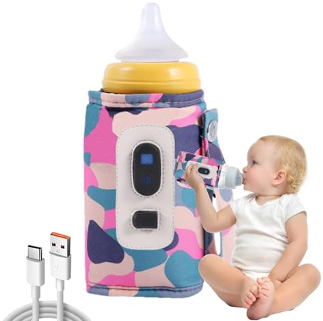 Calentador de biberones portátil – Calentador de botellas digital USB calentador de leche, bolsa de biberón ajustable de 5 engranajes de temperatura para botella de leche