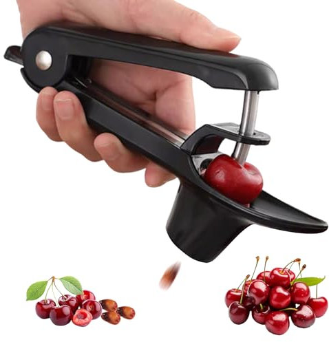 Tocciolatore di ciliegie in acciaio inox con contenitore di raccolta, rimozione dei semi di ciliegie, ciocciolatore manuale, noccioli di ciliegie e prugne, frutta rapida snocciolatore di ciliegia (A